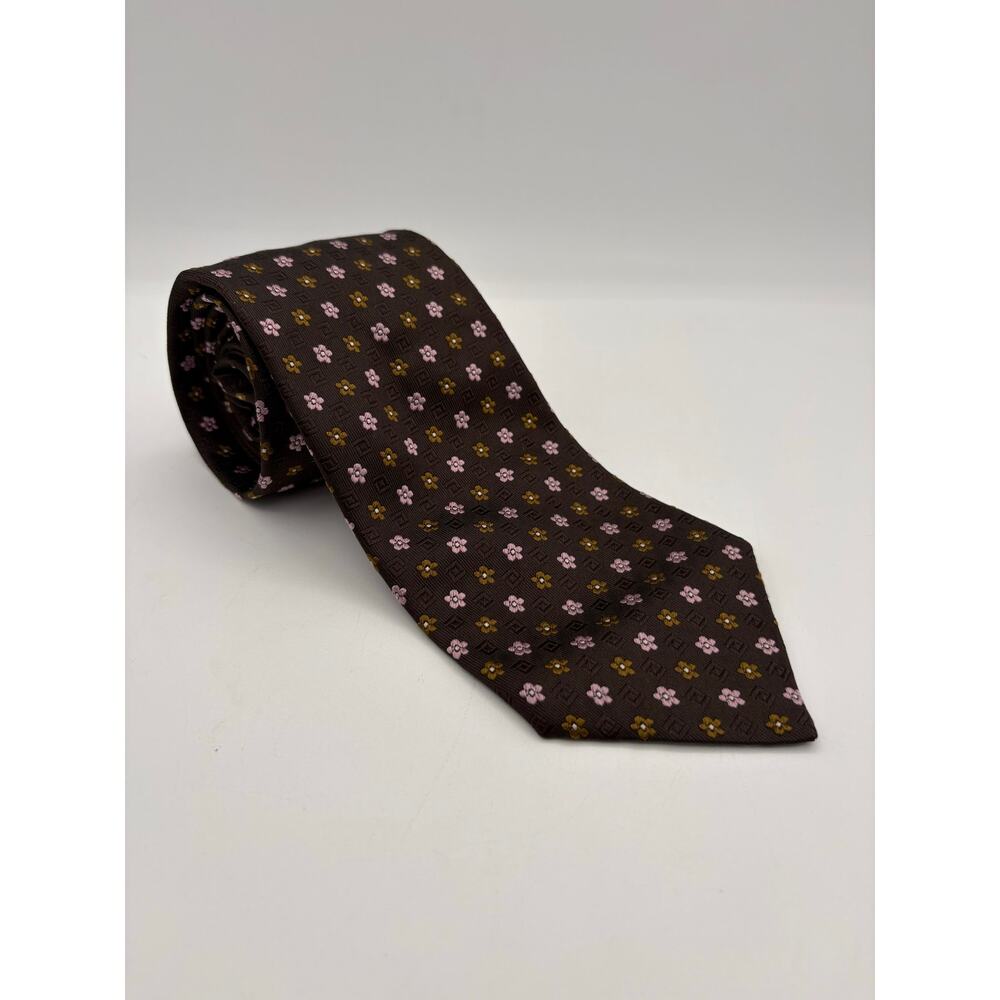 The Custom Shop Shirtmakers Brown Rust Pink Floral Print Retro Neck Tie